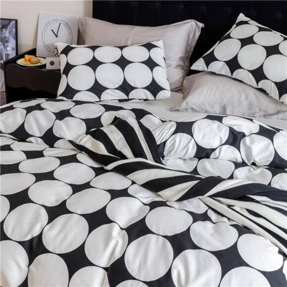 Duvet Cover 3 Pieces Set 1 Vintage Triangle Pattern Duvet Cover - White Polka Do